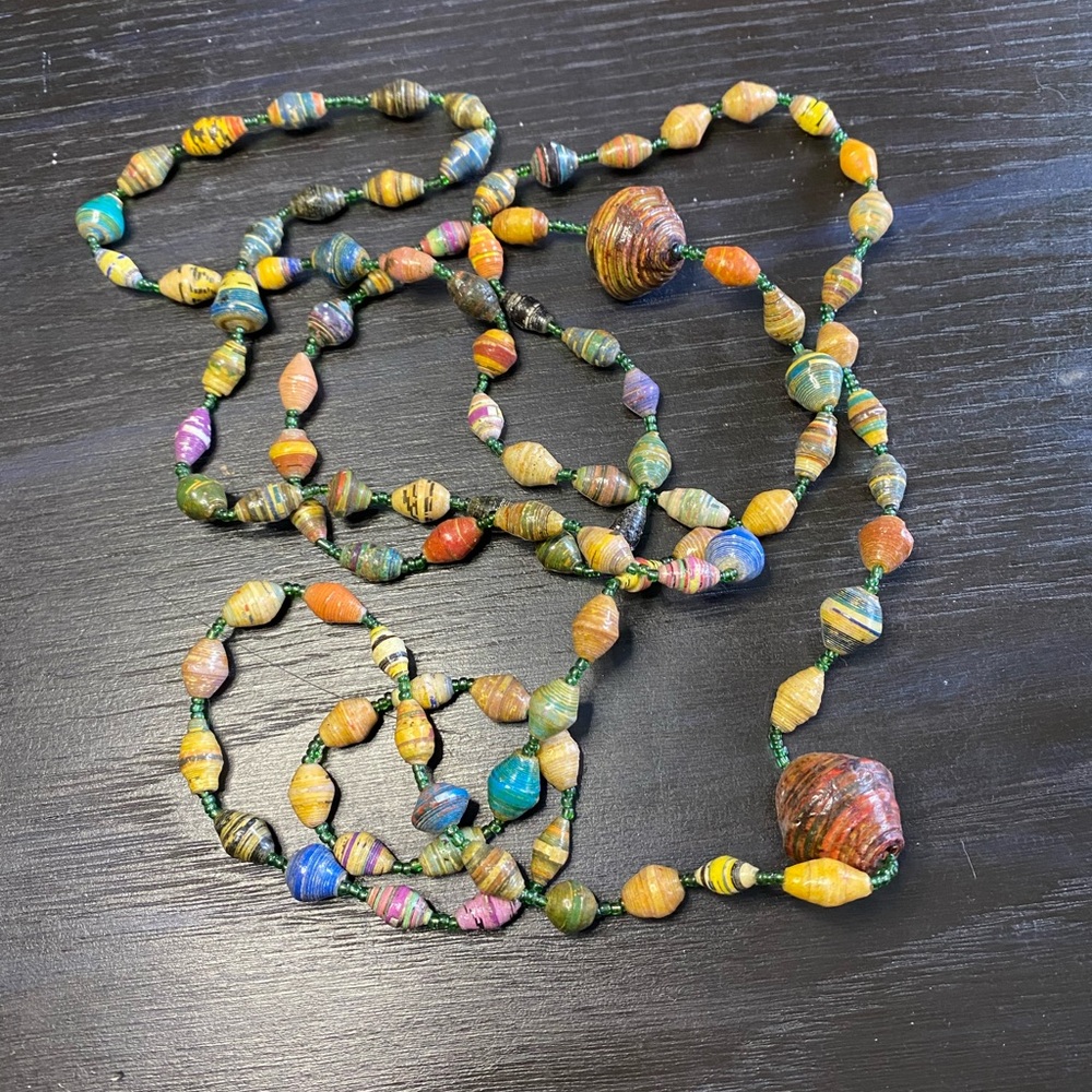 Oversized rainbow paper bead necklace